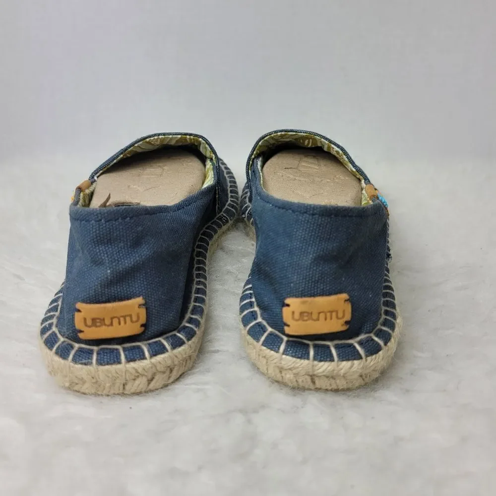 Ubuntu Women's  Canvas Espadrille Beaded Slip On Ethical Blue Shoe Size 9.5 New.
